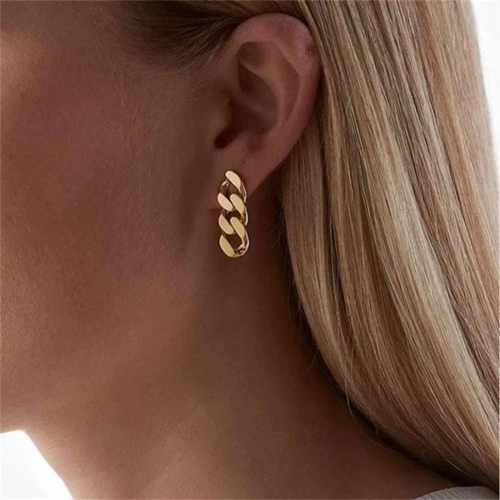 18k Gold Plated Small Cuban Link Chain Earrings
